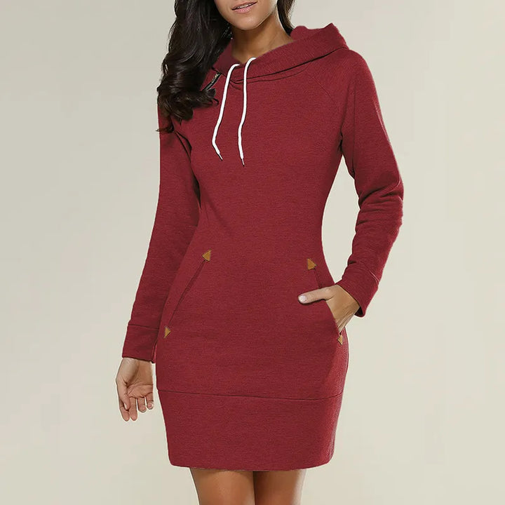 Hooded sweatshirt dress with pockets – Isabella-Red-S-The Livary
