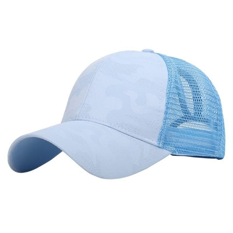 Trendy women's baseball cap with ponytail hole & Velcro closure – Leona (1+1 FREE)-Blue-The Livary