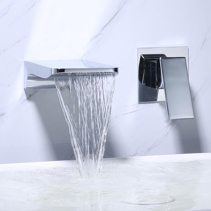 Sensor Wall Tap with Waterfall Outlet – Fluxis-Chromium-The Livary
