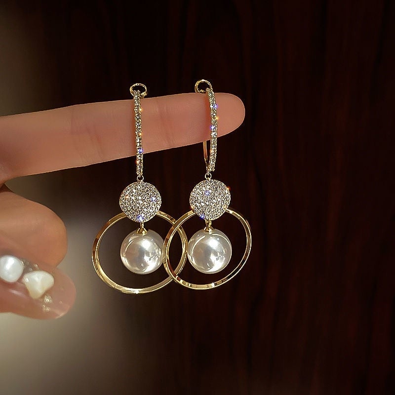 Luxury Earrings with Zirconia and Pearl - Alara-The Livary