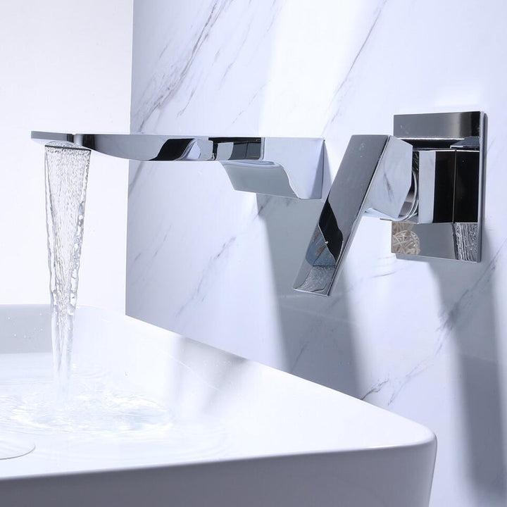 Sensor Wall Tap with Waterfall Outlet – Fluxis-Chromium-The Livary