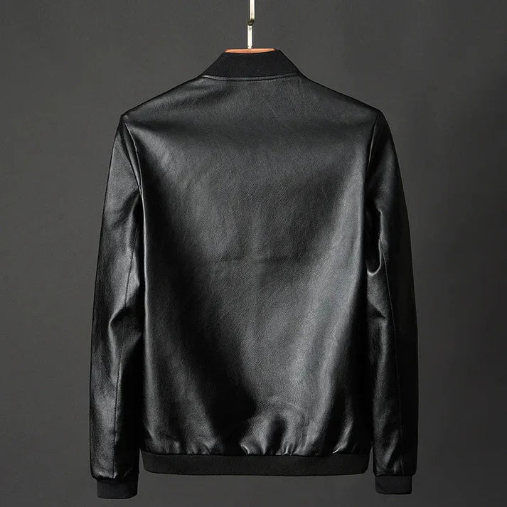 Stylish men's leather jacket made of synthetic leather with precision details – Tarek-Brown-XS-The Livary