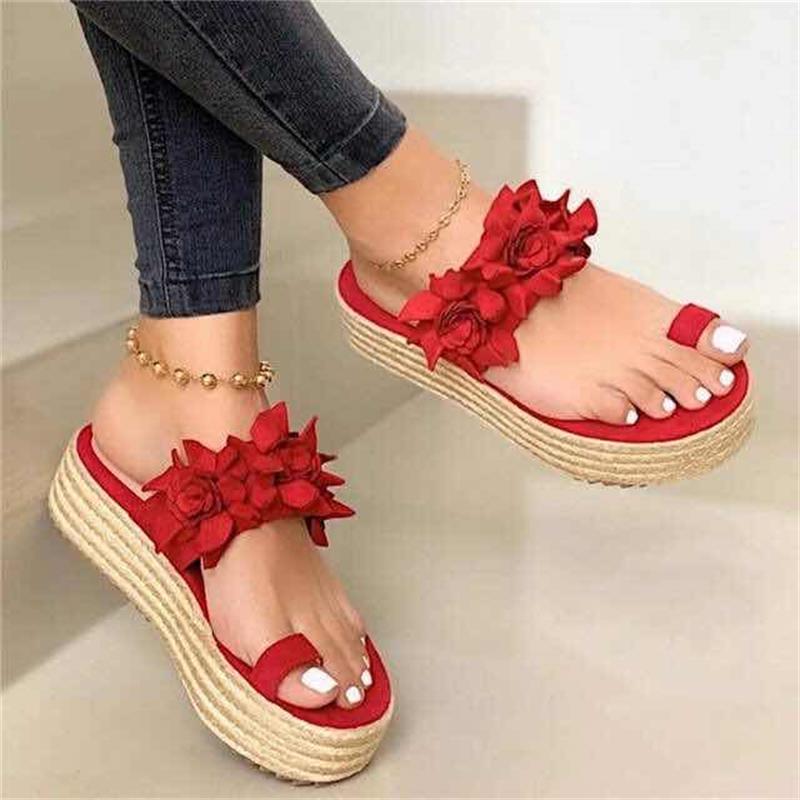 Comfortable women's orthopedic summer shoes with floral pattern – Linora-Red-3-The Livary