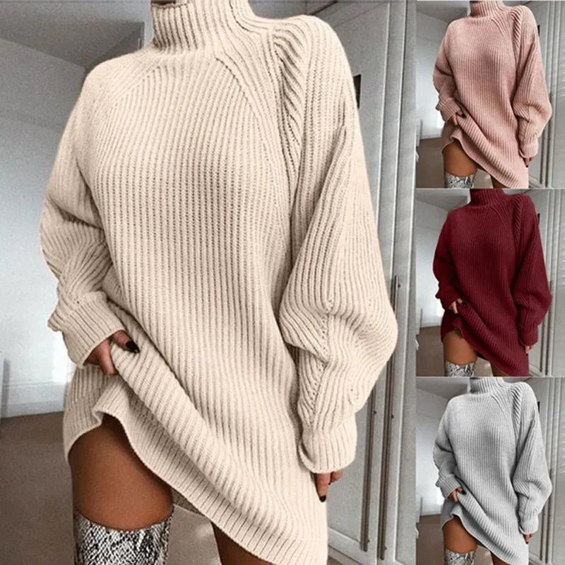 Comfortable Turtleneck Dress - Celeste-Beige-S-The Livary