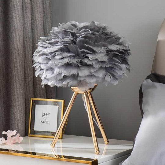 Dimmable Table Lamp with Luxury Feathers – Pluma-Grey-The Livary