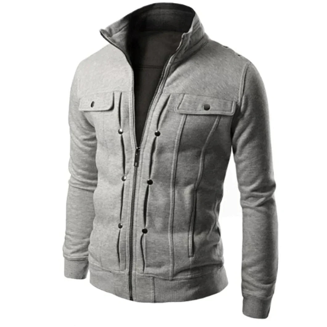 Men's Zip-Up Stand Collar Jacket – Carlo-Gray-S-The Livary