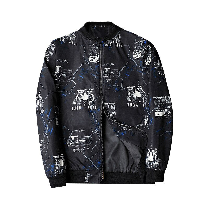 Abstract Printed Men's Bomber Jacket - Enzo-Black White-S-The Livary
