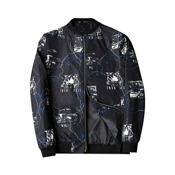 Abstract Printed Men's Bomber Jacket - Enzo-Black White-S-The Livary