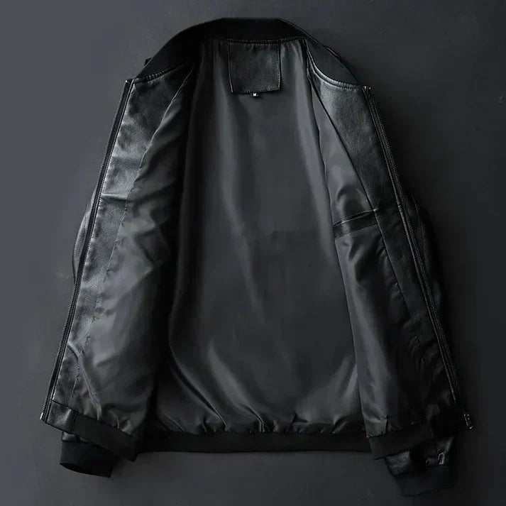 Stylish men's leather jacket made of synthetic leather with precision details – Tarek-Brown-XS-The Livary