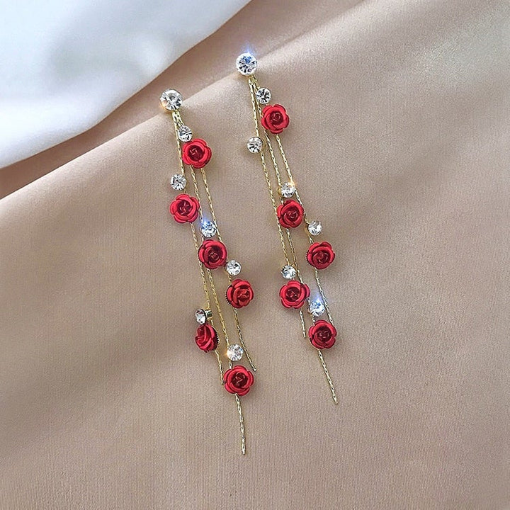 Waterfall Rose Earrings - Rosella-Red-The Livary