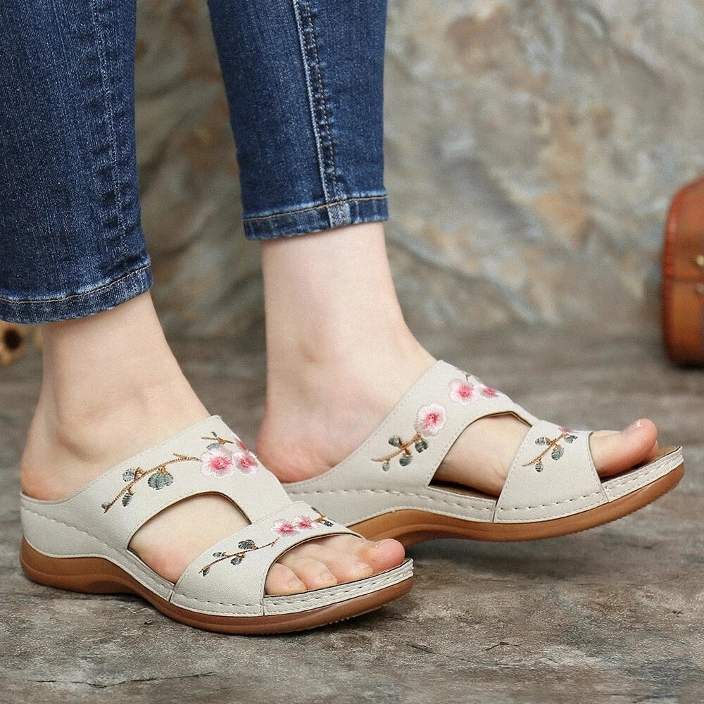 Orthopaedic flower sandals for women – Florina-Beige-2.5-The Livary