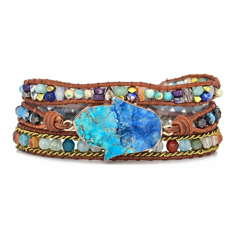 Blue Hamsa Turquoise Wrap Bracelet - Soraya-The Livary