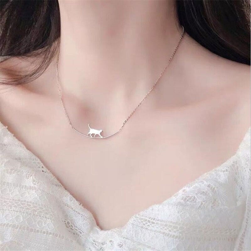 Silver Climbing Cat Necklace - Felina-The Livary