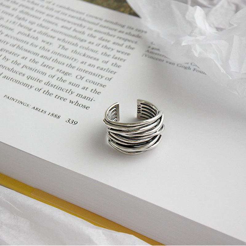 Silver Adjustable Layered Ring - Liora-The Livary