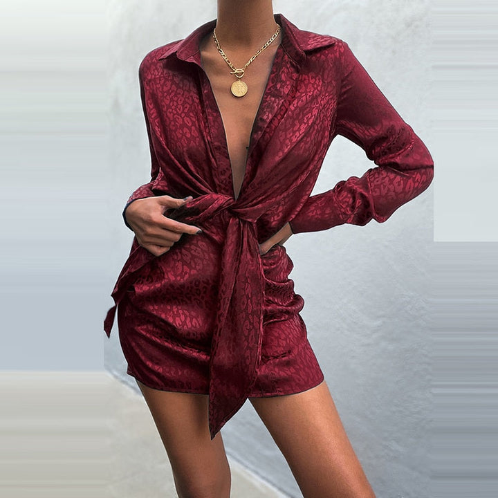 Stylish Satin Dress with Bow - Sophie-Bordeaux-S-The Livary