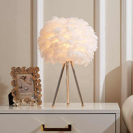 Dimmable Table Lamp with Luxury Feathers – Pluma-Grey-The Livary