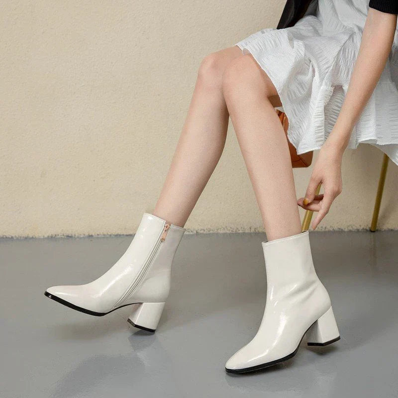 Trendy Lacquered Leather Women's Ankle Boots - Luna-Black-3.5-The Livary