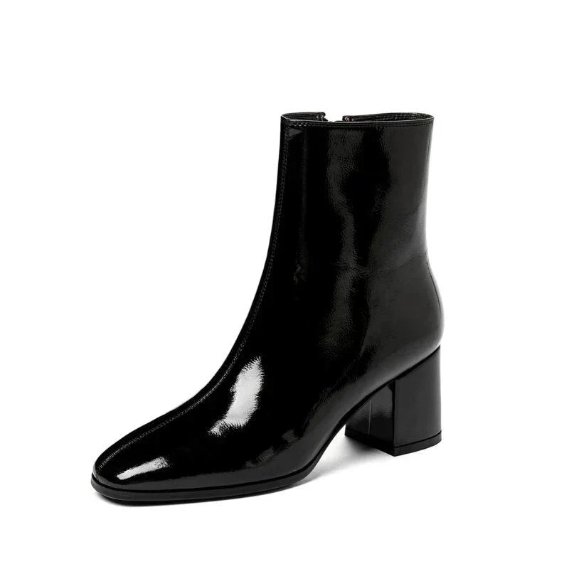 Trendy Lacquered Leather Women's Ankle Boots - Luna-Black-3.5-The Livary