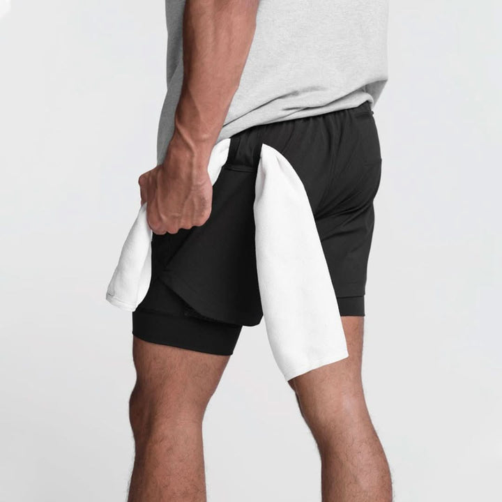 2-in-1 Men's Sports Shorts Breathable with Inner Shorts Training - Noah-White/White-S-The Livary