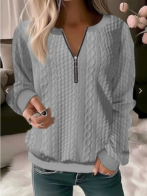 Knitted Sweater with Round Neck and Jacquard Pattern - Tessa-Grey-S-The Livary