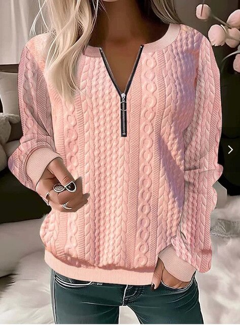 Knitted Sweater with Round Neck and Jacquard Pattern - Tessa-Pink-S-The Livary