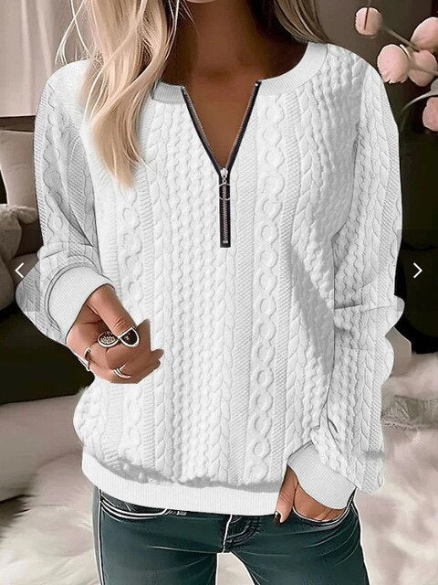 Knitted Sweater with Round Neck and Jacquard Pattern - Tessa-White-S-The Livary