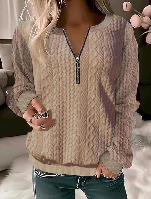 Knitted Sweater with Round Neck and Jacquard Pattern - Tessa-Khaki-S-The Livary