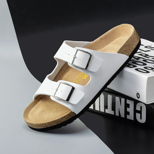 Airy & Comfortable Men's Leather Sandals with Adjustable Straps – Matteo-White-3.5-The Livary