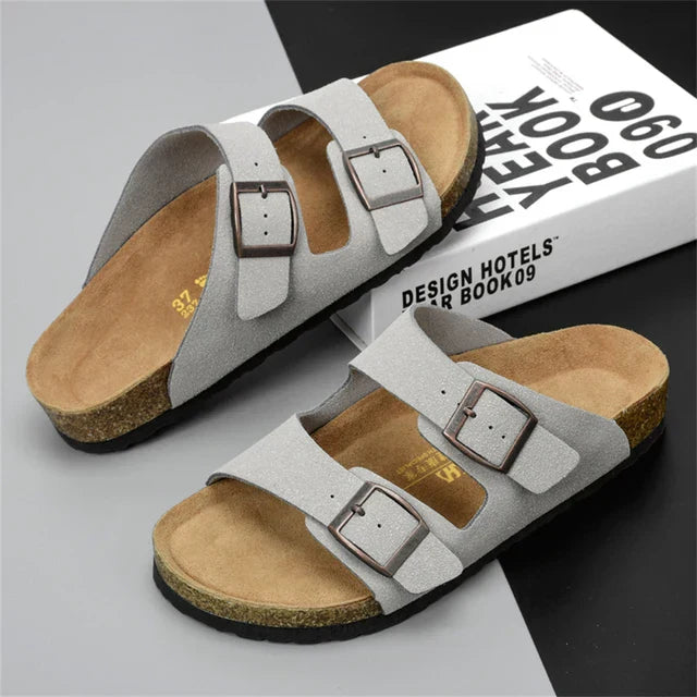 Airy & Comfortable Men's Leather Sandals with Adjustable Straps – Matteo-Grey-3.5-The Livary