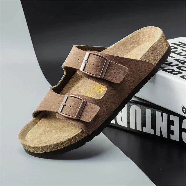 Airy & Comfortable Men's Leather Sandals with Adjustable Straps – Matteo-Brown-3.5-The Livary