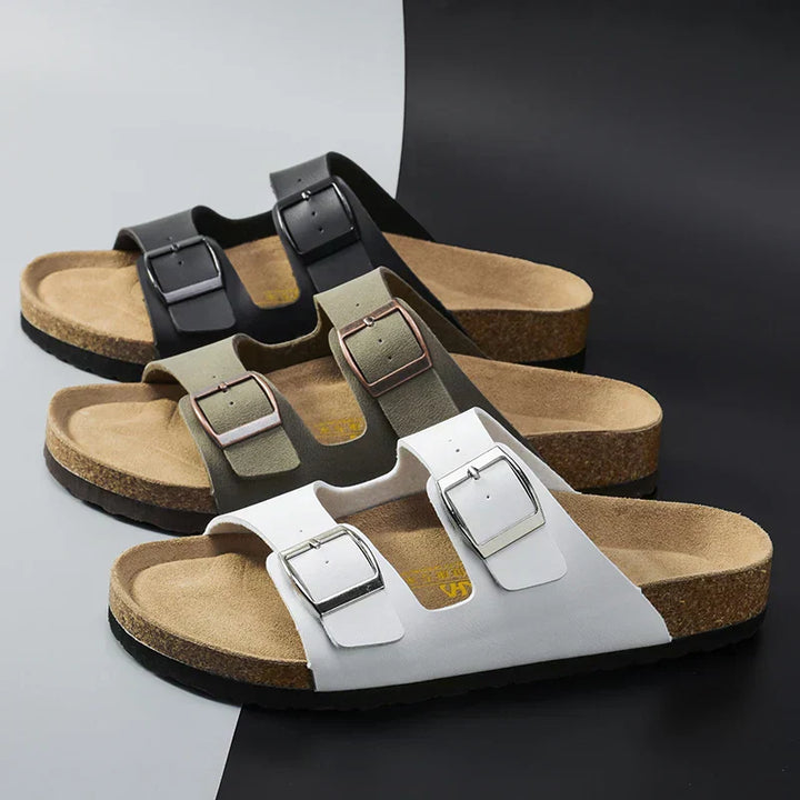 Airy & Comfortable Men's Leather Sandals with Adjustable Straps – Matteo-Black-3.5-The Livary