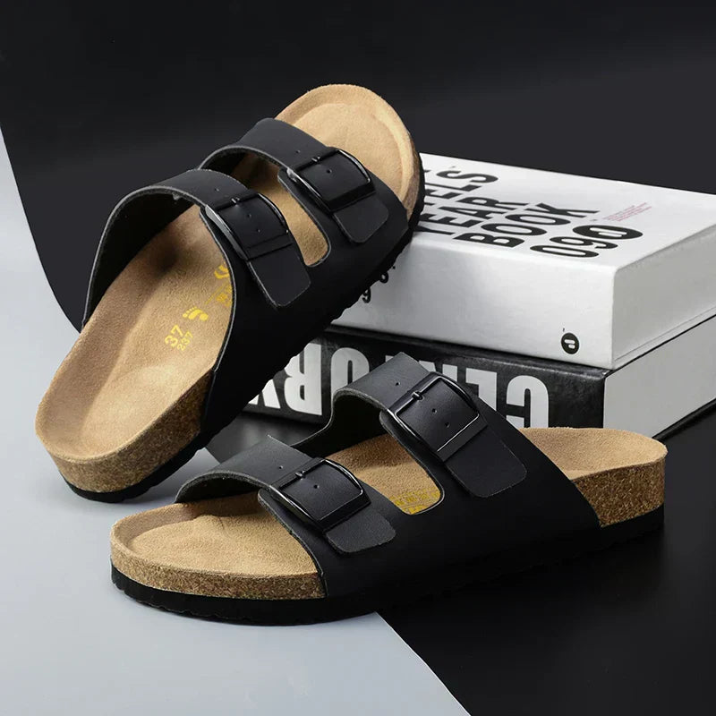 Airy & Comfortable Men's Leather Sandals with Adjustable Straps – Matteo-Black-3.5-The Livary
