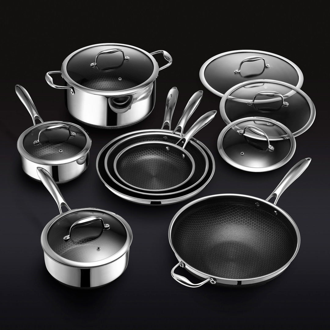 13 pc HexClad Hybrid Cookware Set with Lids-The Livary