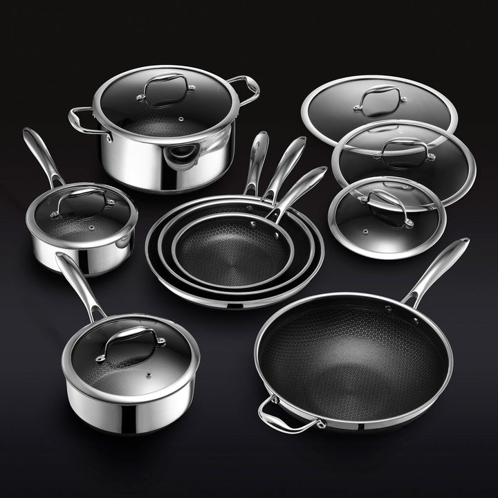 13 pc HexClad Hybrid Cookware Set with Lids-The Livary