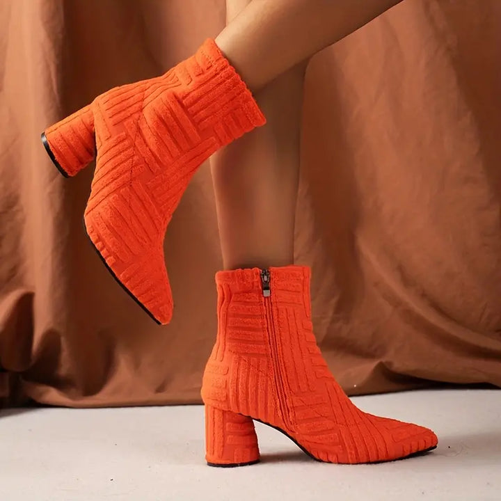 Smooth Ladies' Boots with Block Heel - Selene-Orange-3.5-The Livary