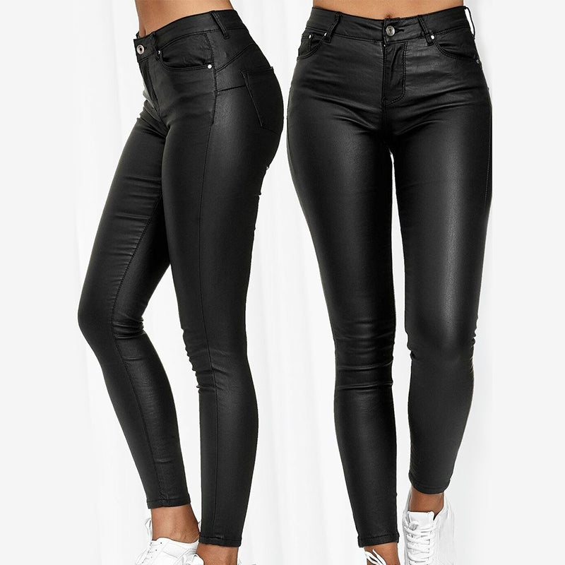 Leather stretch trousers with a high waist - Raffaela-Black-S-The Livary