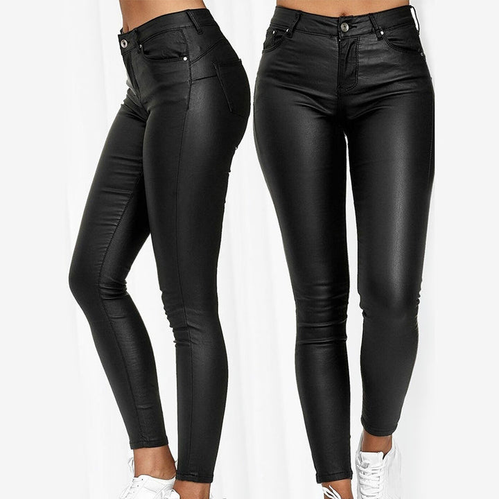 Leather stretch trousers with a high waist - Raffaela-Black-S-The Livary