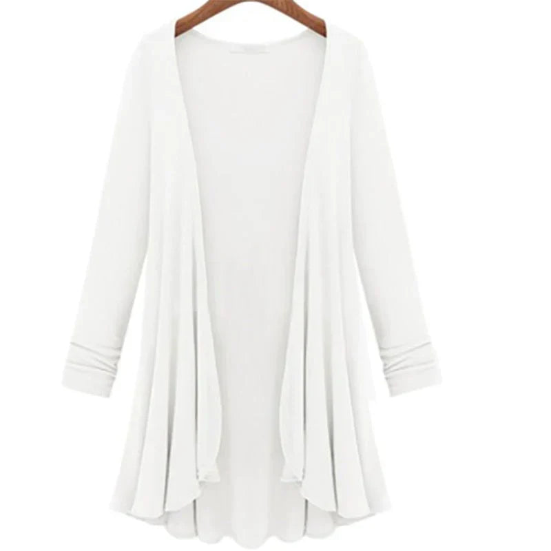 Ladies' knitted cardigan with ruffles – Chiara-White-S-The Livary