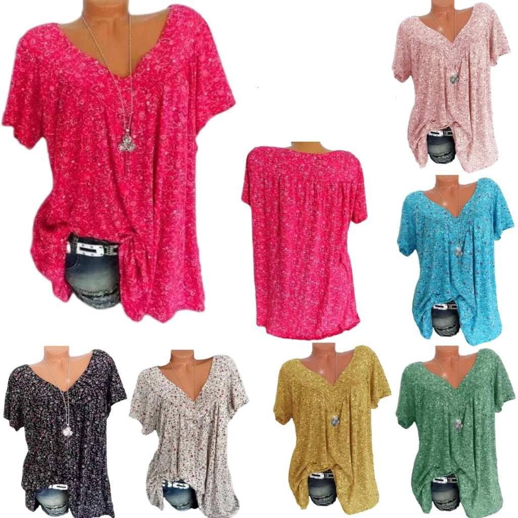 Ladies Boho Summer Blouse with Floral Print - Celeste-Beige-S-The Livary