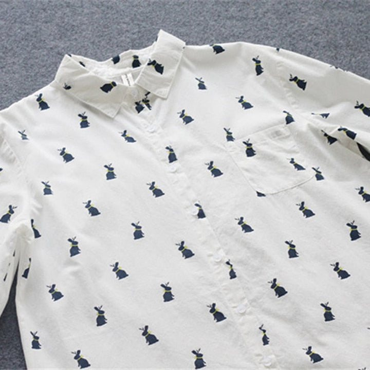 Playful shirt dress with rabbit print and lapel collar – Elina-S-The Livary