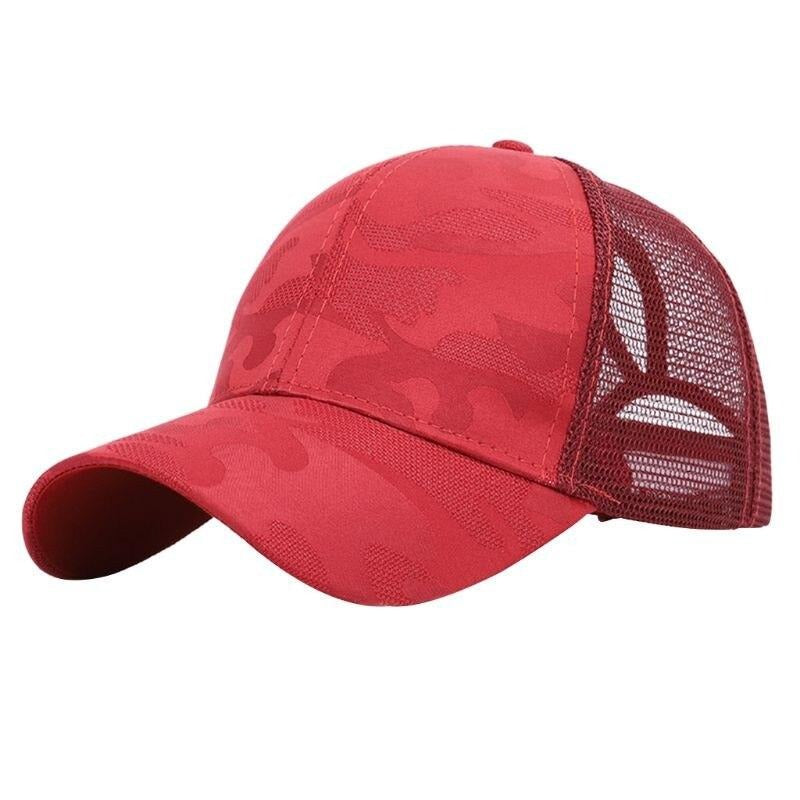 Trendy women's baseball cap with ponytail hole & Velcro closure – Leona (1+1 FREE)-Red-The Livary
