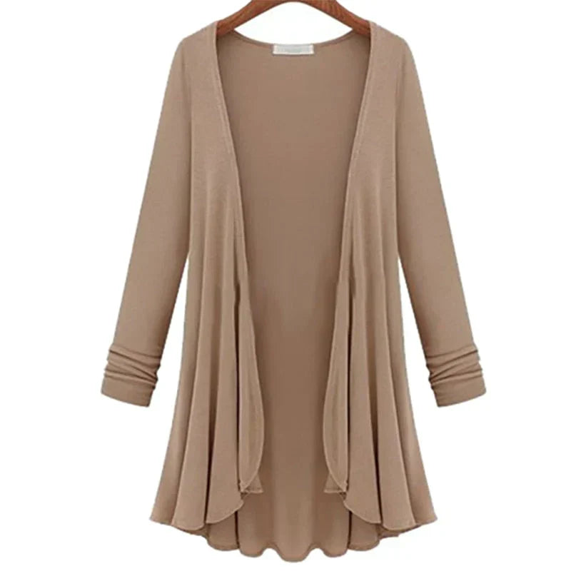 Ladies' knitted cardigan with ruffles – Chiara-Khaki-S-The Livary