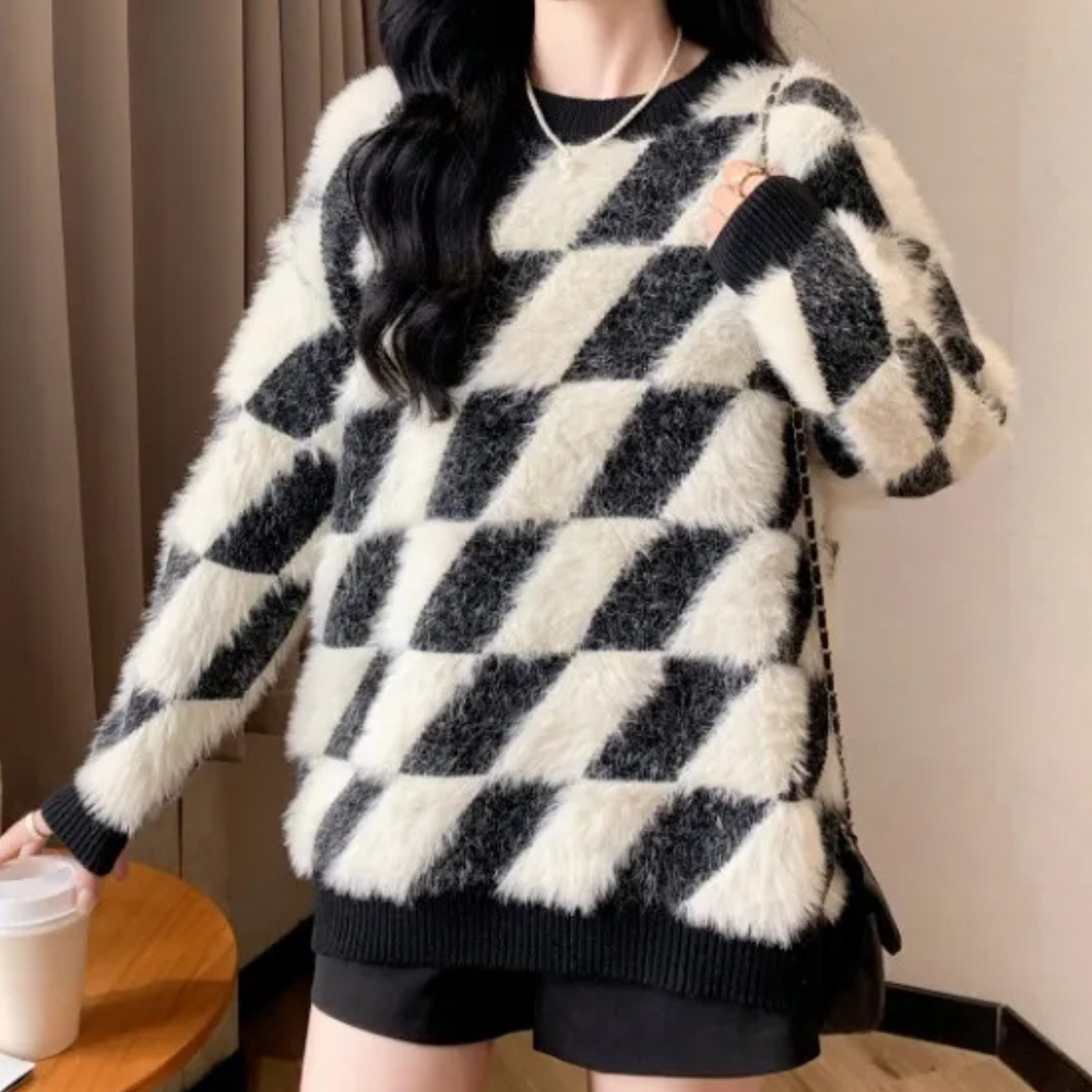 Stylish Black-White Women's Sweater - Odette-The Livary