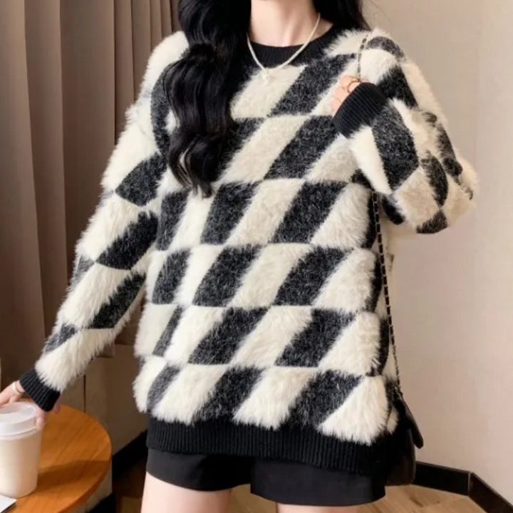 Stylish Black-White Women's Sweater - Odette-The Livary