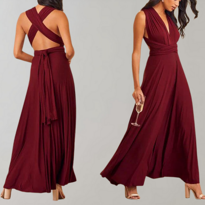 Tia - Elegant Wrap Dress for Women-Wine red-S-The Livary