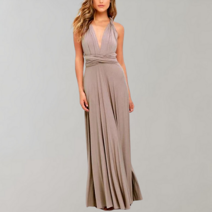 Tia - Elegant Wrap Dress for Women-Khaki-S-The Livary