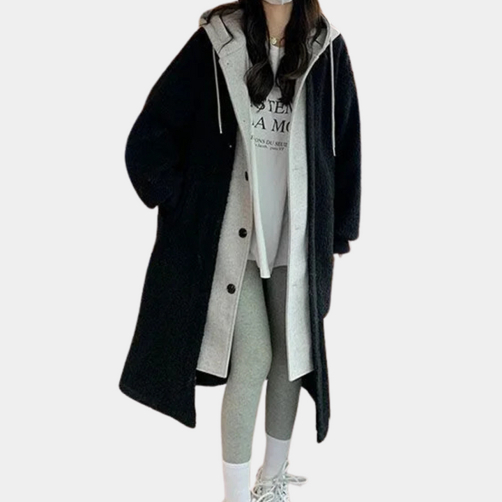 Casual Long Women's Jacket with Hood - Isla-Black-XS-The Livary