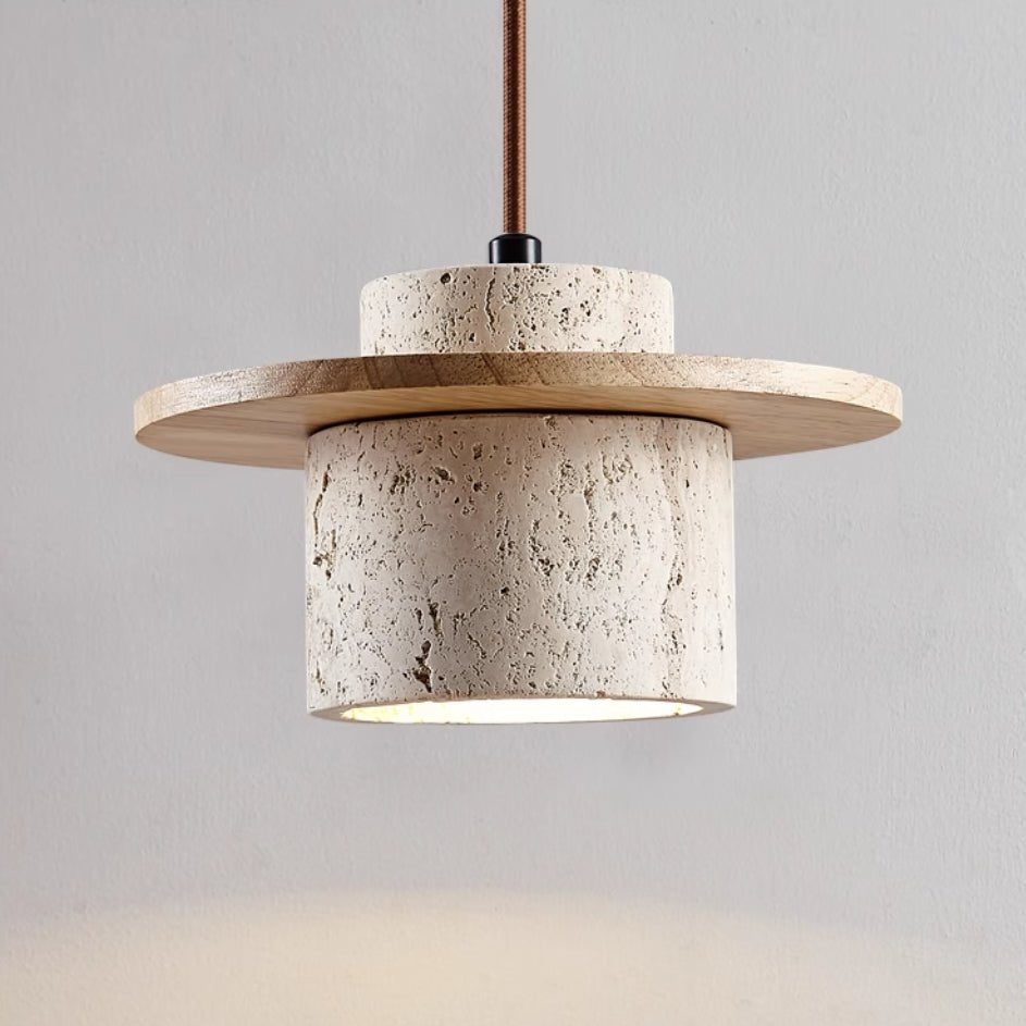 Travertine Pendant Lamp for Natural Luxury - StoneGlow-Wooden-The Livary