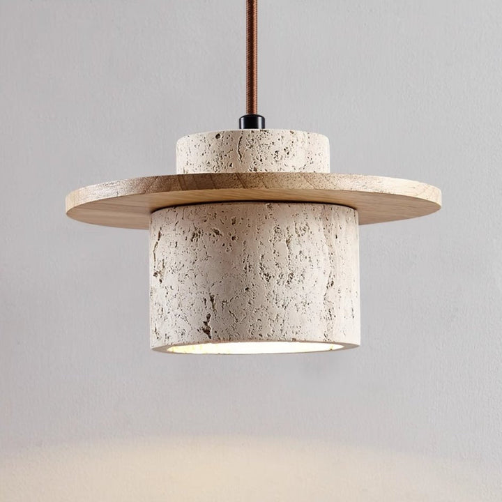 Travertine Pendant Lamp for Natural Luxury - StoneGlow-Wooden-The Livary