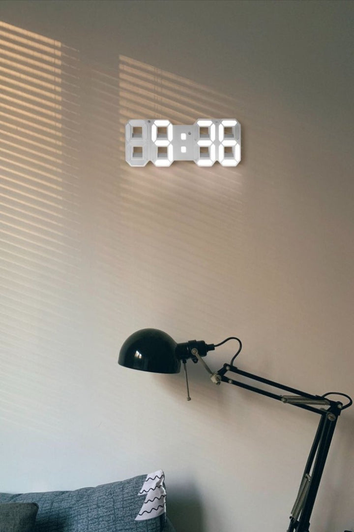 3D LED Wall Clock with Dimmable Lighting – Timora-White-The Livary